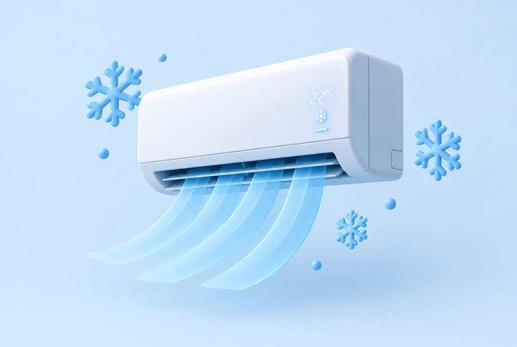Ilustración 3D de un equipo split instalado